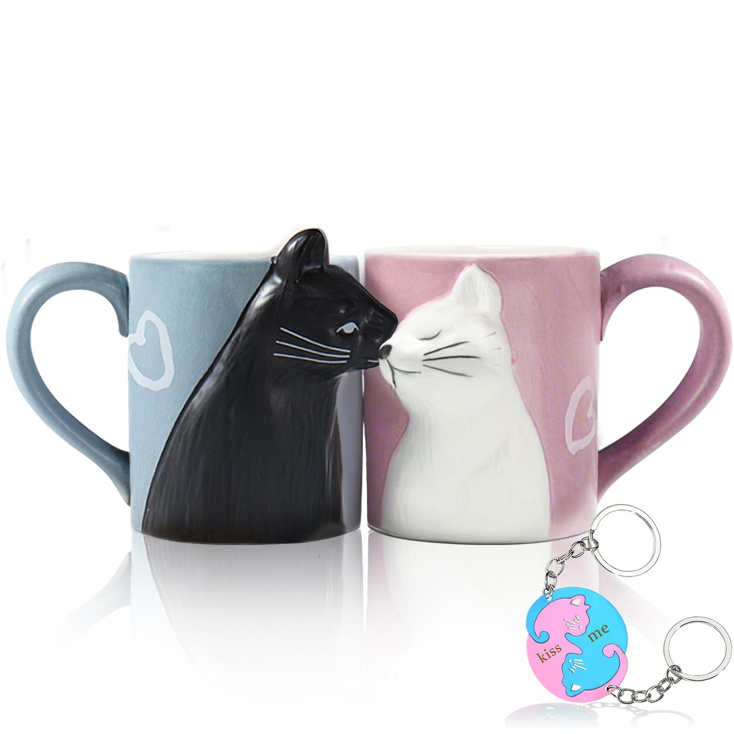 Juego de tazas de café con diseño de gato beso, juego de tazas de cerámica para novia y novio, regalo a juego para cumpleaños, aniversario, boda, compromiso, día de San Valentín, novia, esposa (taza de gato)