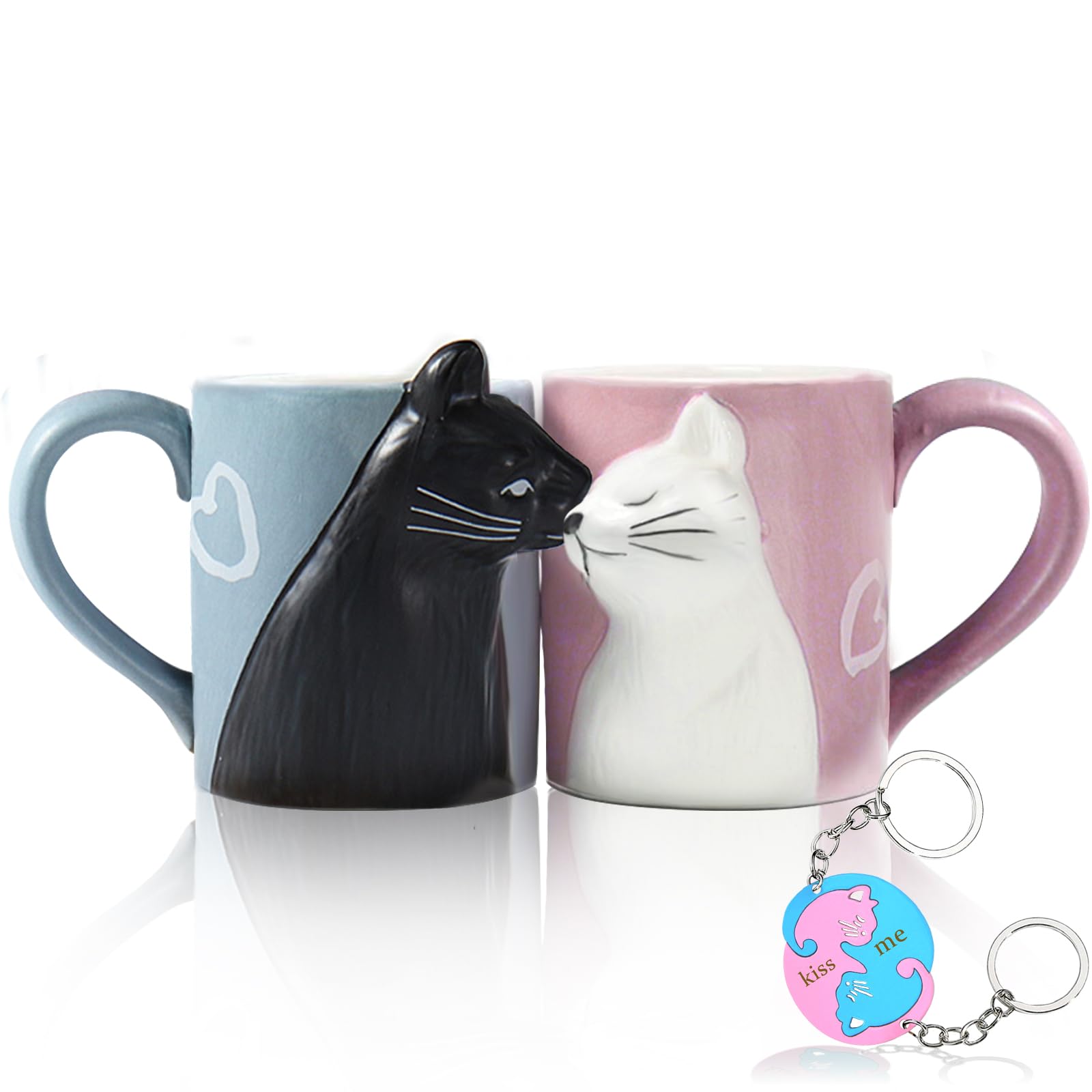 Juego de tazas de café con diseño de gato beso, juego de tazas de cerámica para novia y novio, regalo a juego para cumpleaños, aniversario, boda, compromiso, día de San Valentín, novia, esposa (taza de gato)