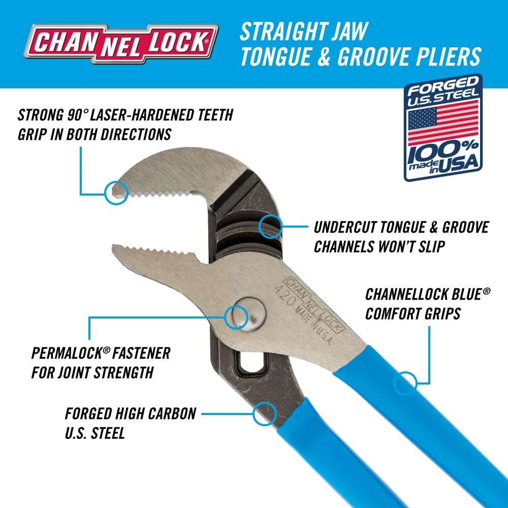 Channellock 420 Pinza de Extensión Mordaza Recta de 9 1/2"