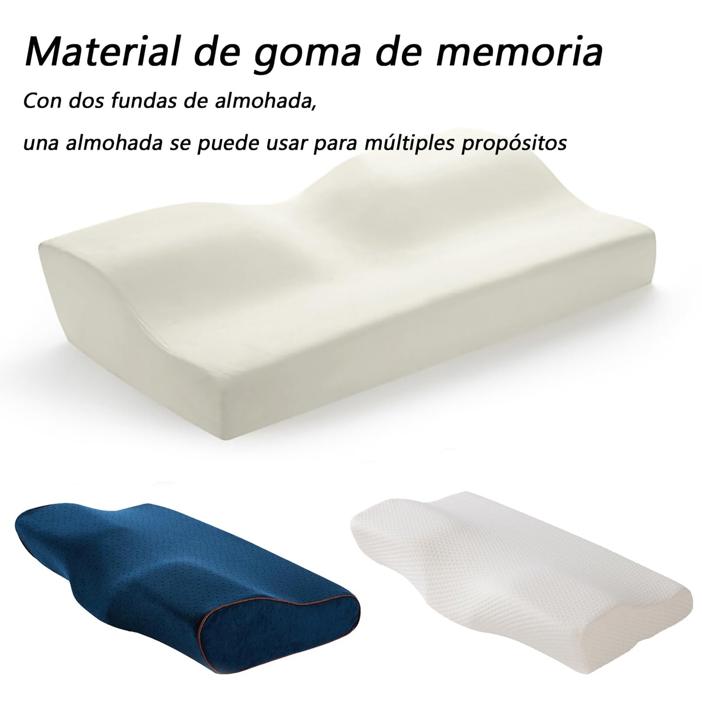 HOOSUFU Almohada Cervical de Memory Foam Almohada Ortopédica para Aliviar el Dolor en el Cuello y Los Hombros Funda Lavable Almohada viscoelástica Azul,Funda de Almohada Blanca