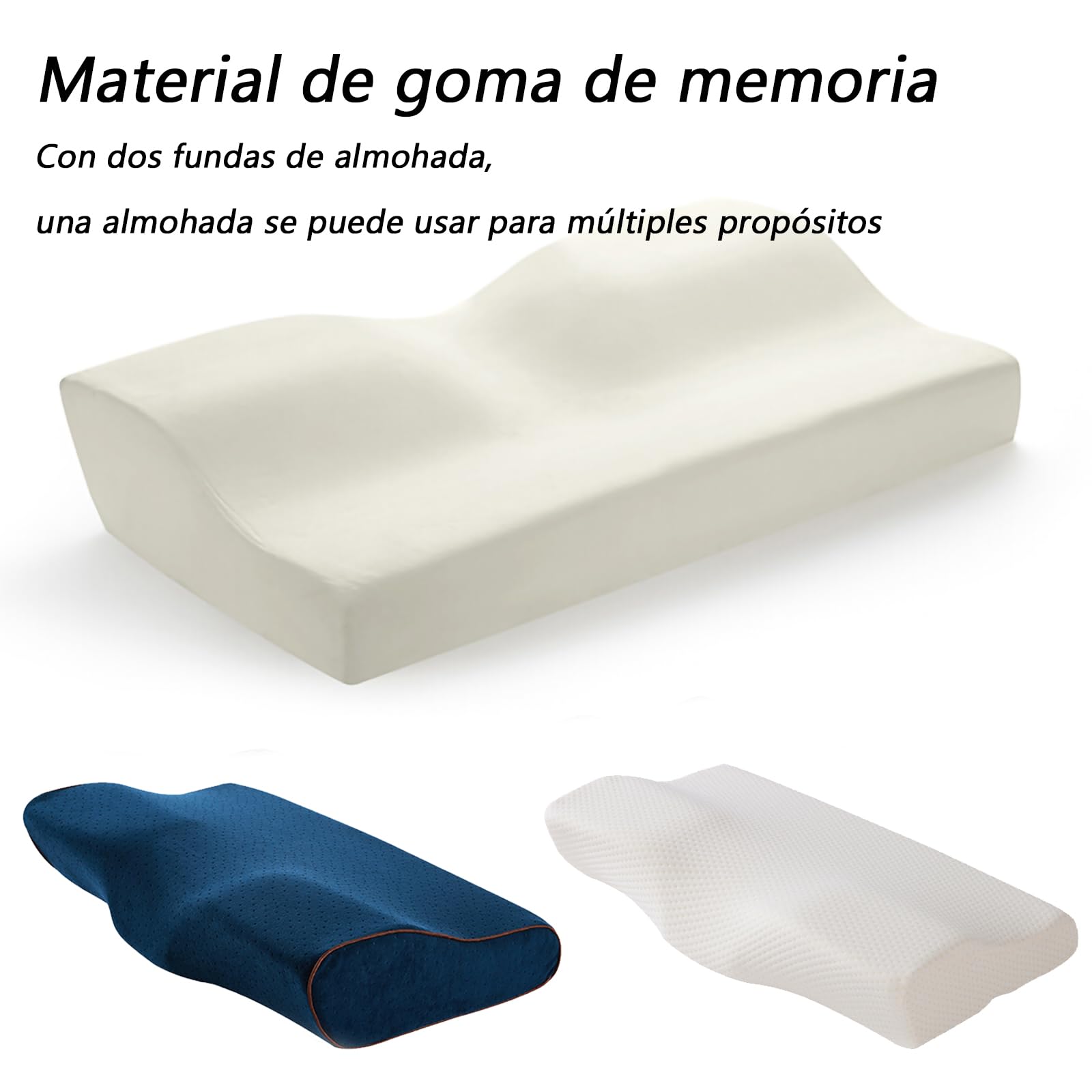 HOOSUFU Almohada Cervical de Memory Foam Almohada Ortopédica para Aliviar el Dolor en el Cuello y Los Hombros Funda Lavable Almohada viscoelástica Azul,Funda de Almohada Blanca