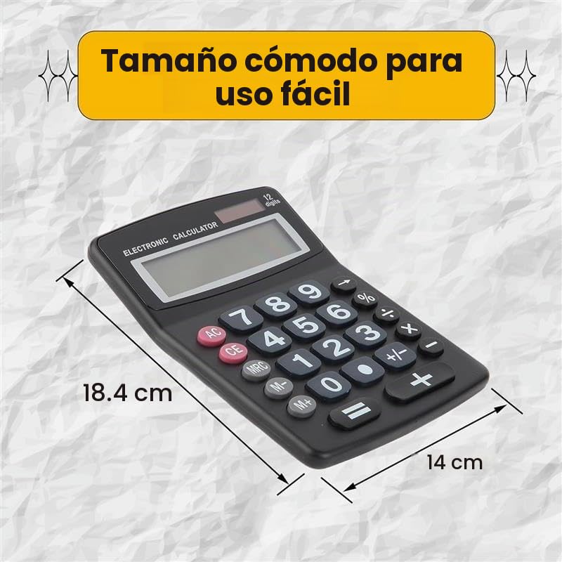 Calculadora Jumbo de 12 Dígitos Lily' Home Negra con Energía Solar y Pantalla LCD Grande