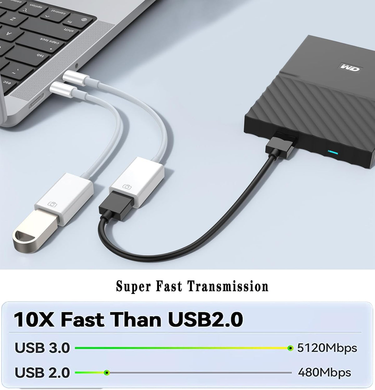 Adaptador USB-C a USB Apple Blanco OTG para iPhone/iPad, Compatible con Relojes de Tarjetas, Unidades Flash, Teclados y Más