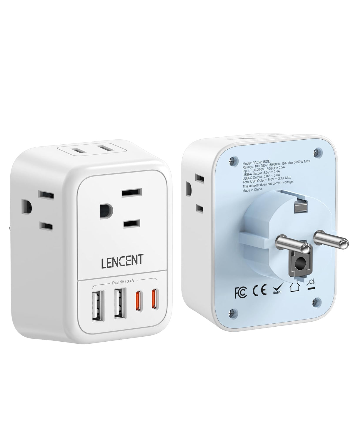 Adaptador de Viaje LENCENT Schuko Blanco con 4 Salidas CA