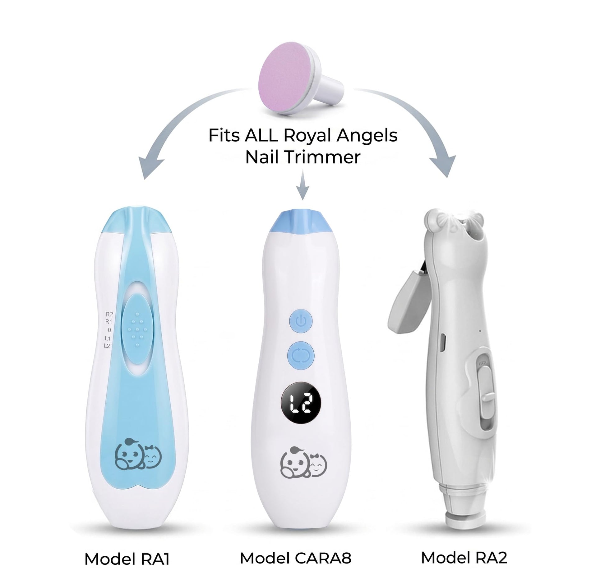 Royal Angels Almohadillas de repuesto para limas de uñas de bebé, 8 cabezales para niños pequeños y niños, universal, compatible con la mayoría de las limas de uñas eléctricas (morado, 6 – 12 meses)