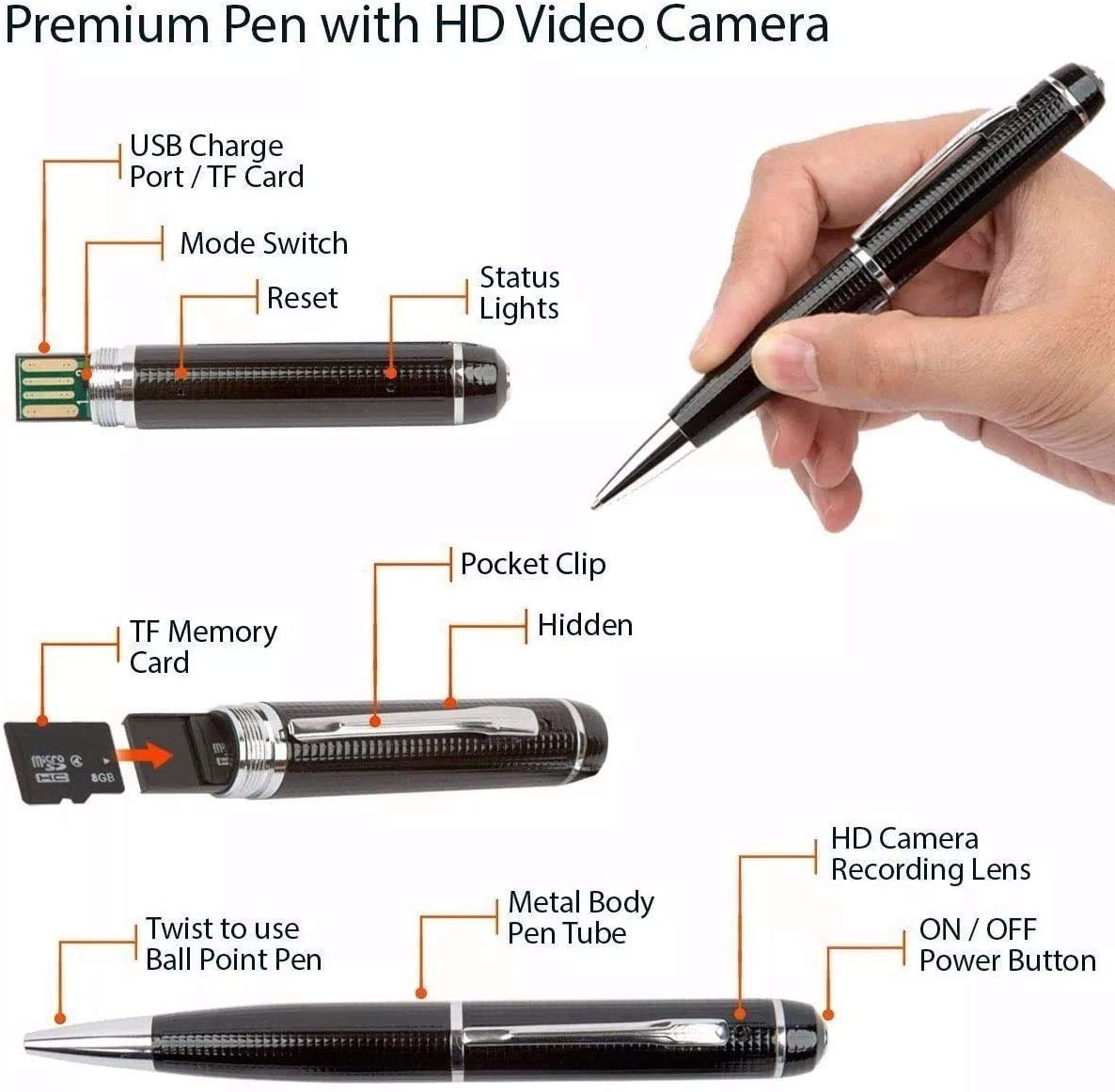 Mini Cámara Espía Sanbee Negro Plata con Micrófono Integrado Cámara DVR para Video y Fotografía