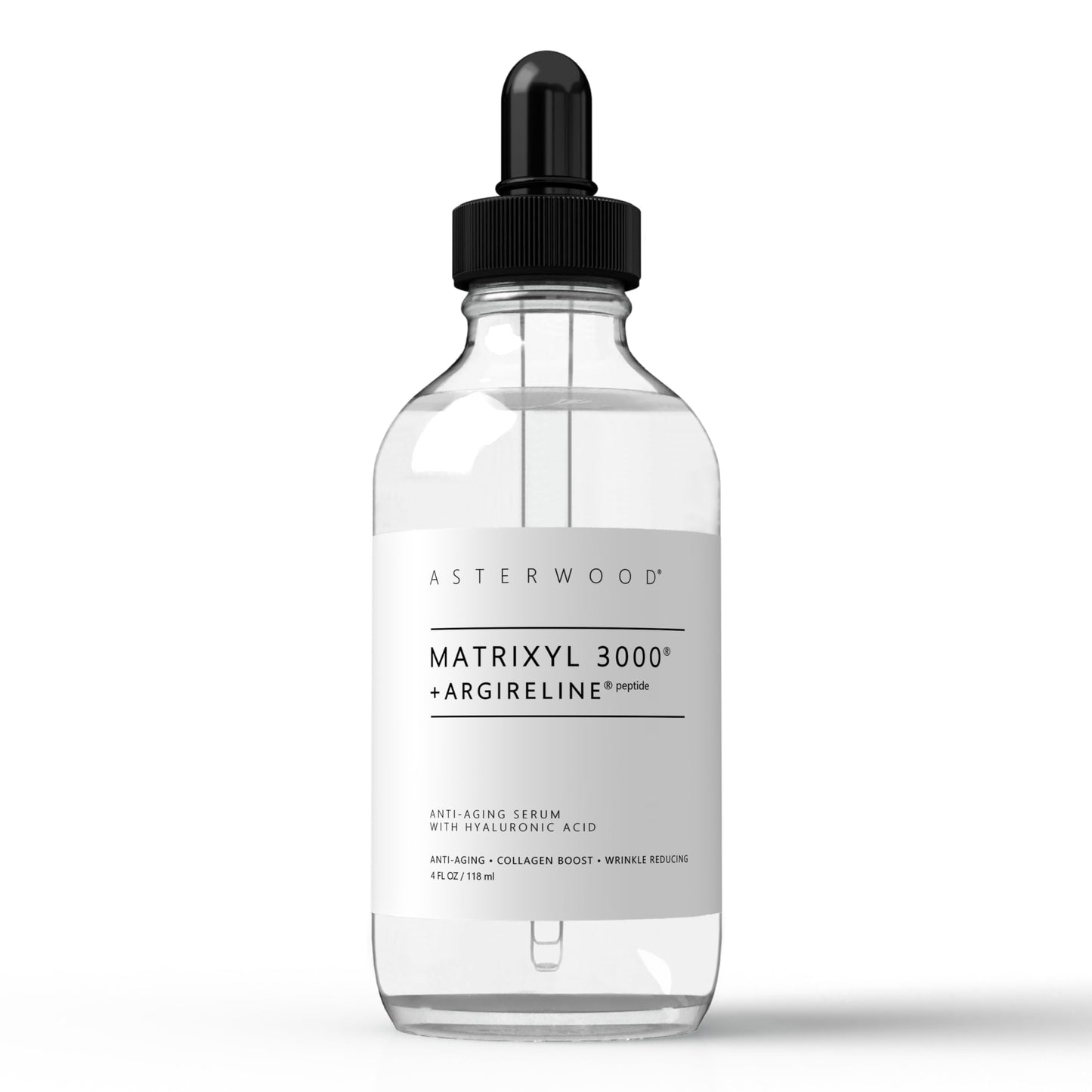 MATRIXYL 3000 + ARGIRELINE Peptide 4 oz Serum + Organic Hyaluronic Acid - Wrinkle Aging Fighting - Powerful Line Remover & Collagen Booster ASTERWOOD NATURALS Liquid Face Lift in a Bottle