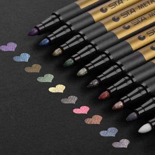 Jilsocne Marcador Metálico 10 Piezas, Plumones Metalicos, Rotuladores de Pintura Acrilica. Rotuladores de Pintura de Alta Calidad, Bolígrafo De Metal, Punta Mediana 2.0mm, Colores Surtidos