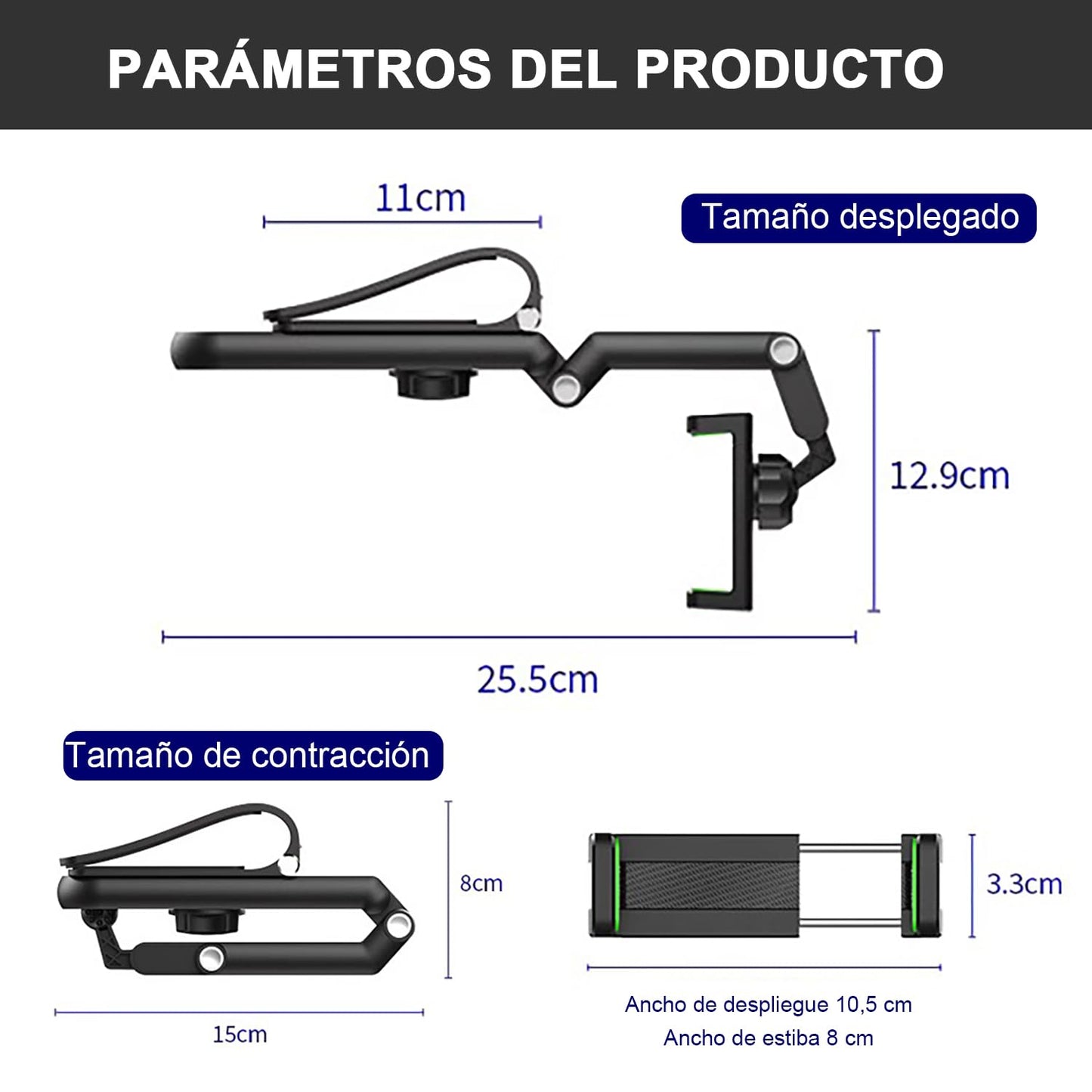 Soporte Celular masoe Negro Ajustable Giratorio 360° para Automóvil