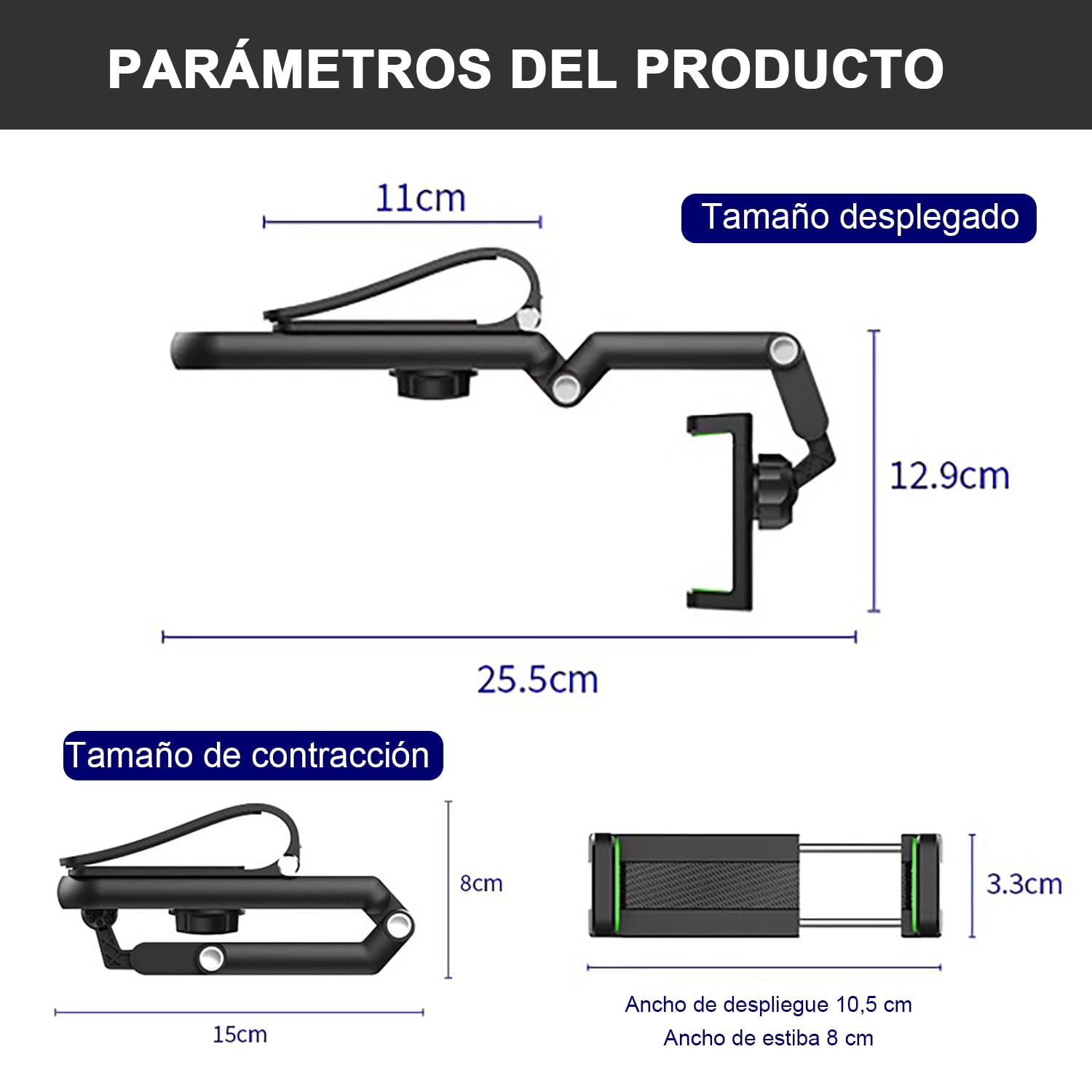 Soporte Celular masoe Negro Ajustable Giratorio 360° para Automóvil