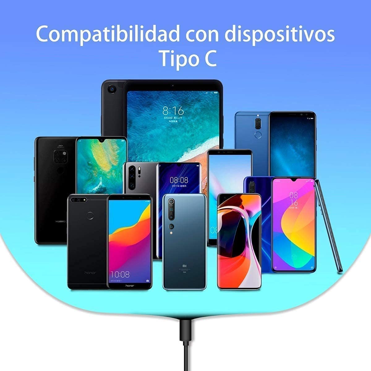 Cargador Tipo C con Cable USB de 1 Metro Carga Convencional - Entrada para Celular Xiaomi Mi A1 A2 Mi 9 Mi 8 Redmi 5 Note 7 8 9, Samsung Galaxy S10 S9 S8 Note, Huawei, ZTE, Andriod, LG, Motorola, Song, Htc, etc (Blanco)