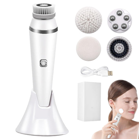 Cepillo de Limpieza Facial Eléctrico Blanco Giratorio 360° Impermeable Recargable Exfoliante Profunda Eliminación de Espinillas y Puntos Negros