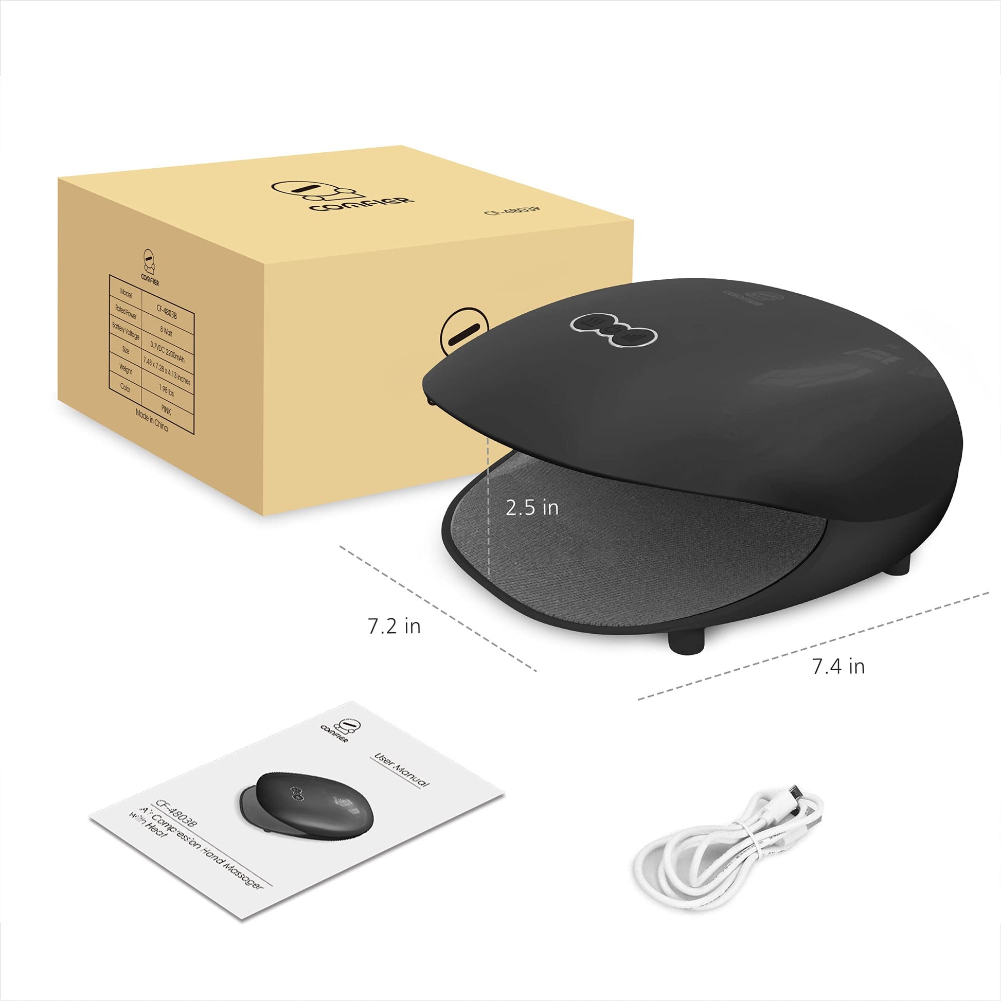 COMFIER Comfier Masajeador De Manos Inalámbrico Con Calor -3 Niveles Compresión Y Calefacción, Máquina Masajeador De Manos Recargable Para Túnel Carpiano, Regalos Ideal Para Mujeres (Negro)