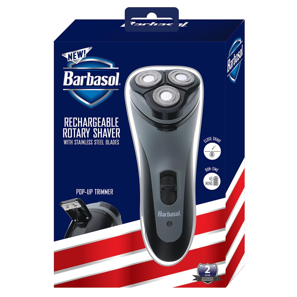 Barbasol Mens Rechargeable Shaver W/Stainless Steel Blades & Pop Trimmer