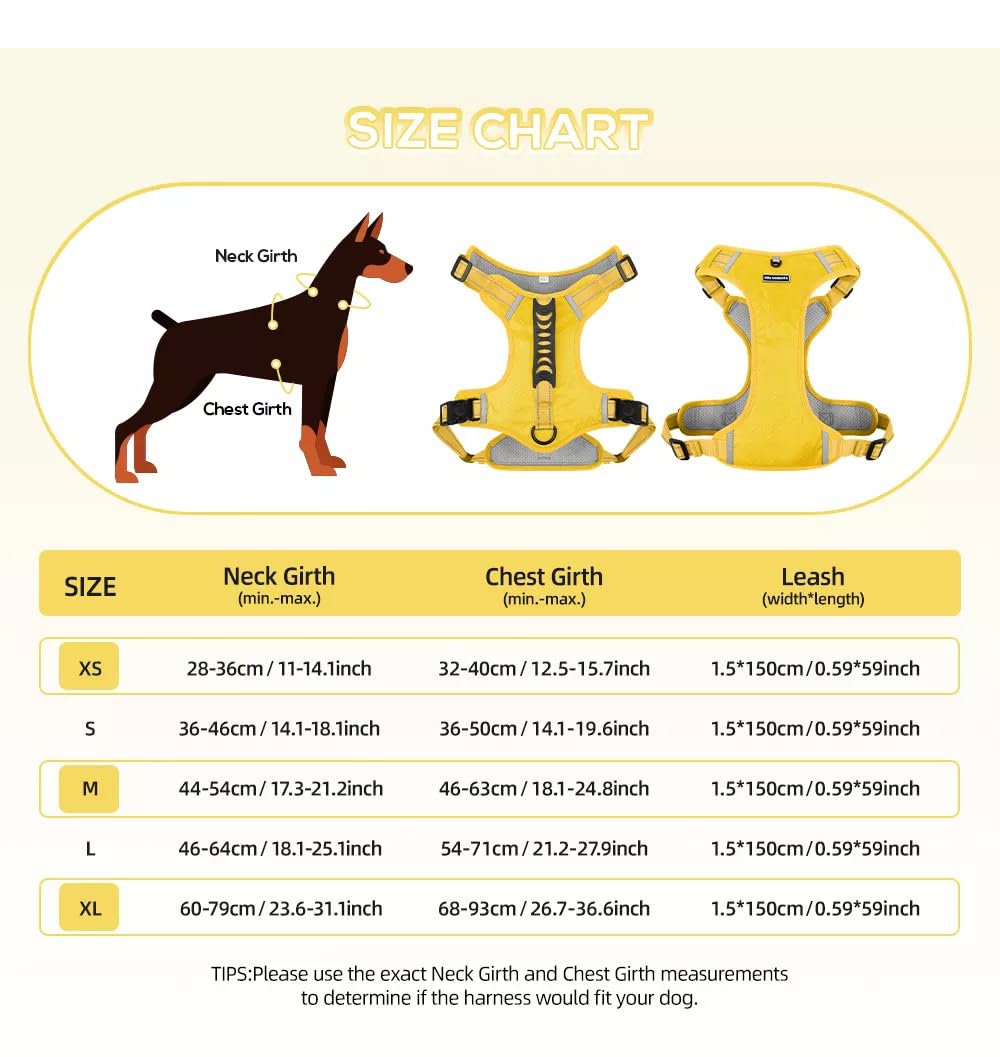 Pechera Arnés con Correa 1.5m UNA MASCOTA Amarillo para Perro Chico Mediano y Grande