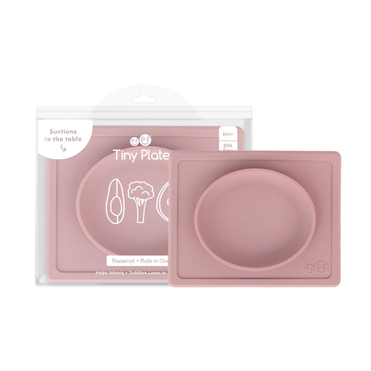 ezpz Tiny Plate (Blush) - Mantel individual de silicona con succión + plato para bebés - 6 meses + - Suministros de destete LED para bebés - Se adapta a la mayoría de bandejas para sillas altas