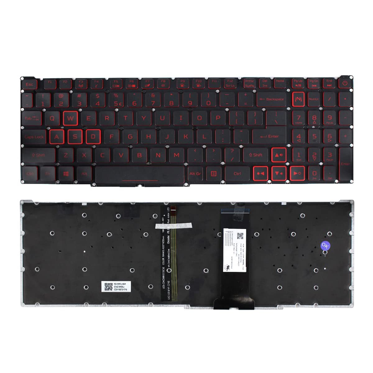 Teclado Retroiluminado LXDDP Rojo para Acer Nitro 5 Negro