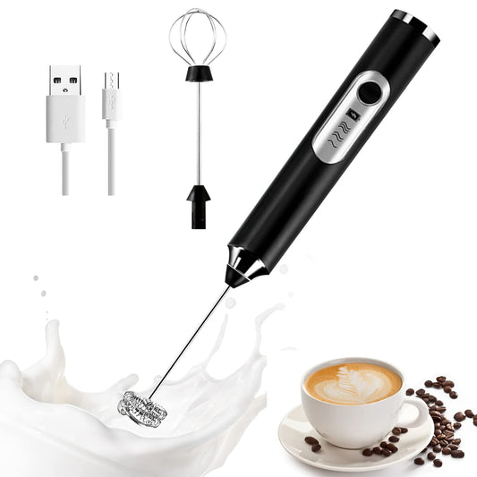 Espumador de Leche Eléctrico Recargable USB Negro con 3 Velocidades y 2 Batidores