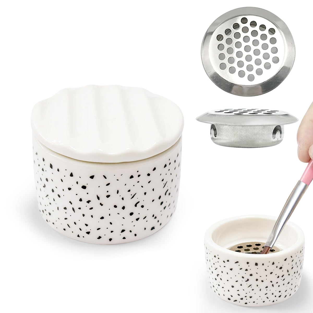 Cepillos de Uñas Acrílicos con Plato Monómero y Dappen Transparente portátil y Fácil de Limpiar