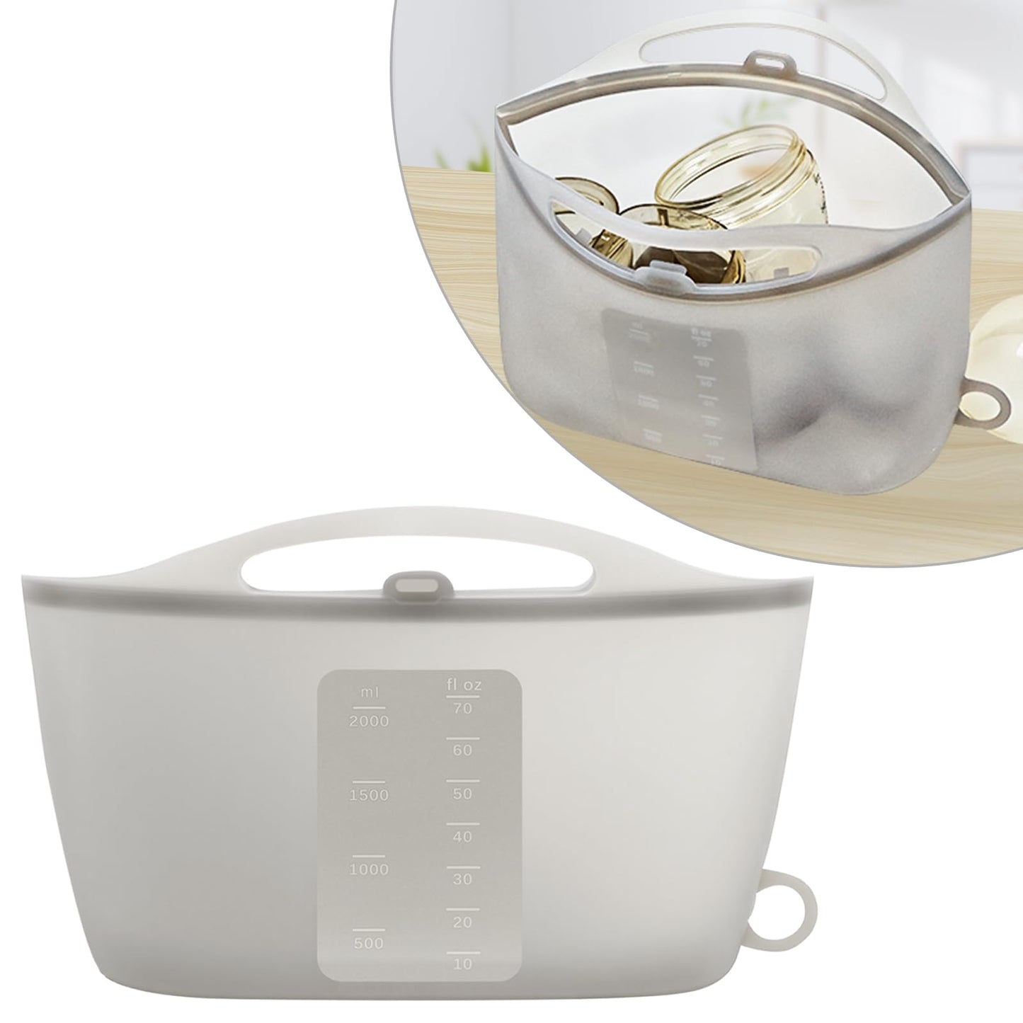 Bolsa esterilizadora de vapor de microondas de silicona para botellas (gris, 2000 ml)