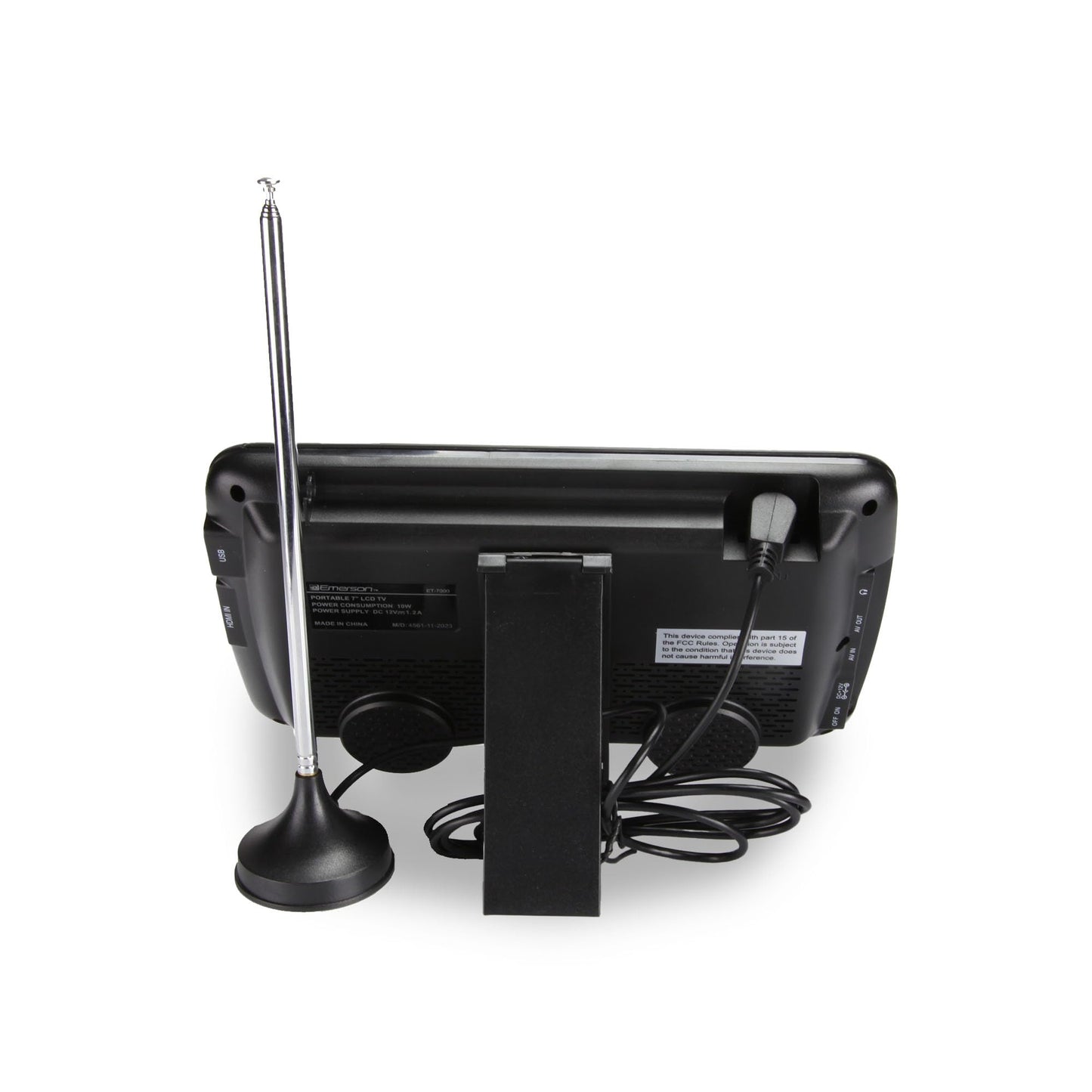 Emerson - Monitor LCD portátil de 7 Pulgadas, Funciona con Pilas Recargables con sintonizador Digital, Entrada HDMI/USB/AV, AC/DC, Control Remoto, Soporte - TV de Viaje pequeño para Coche, Camping