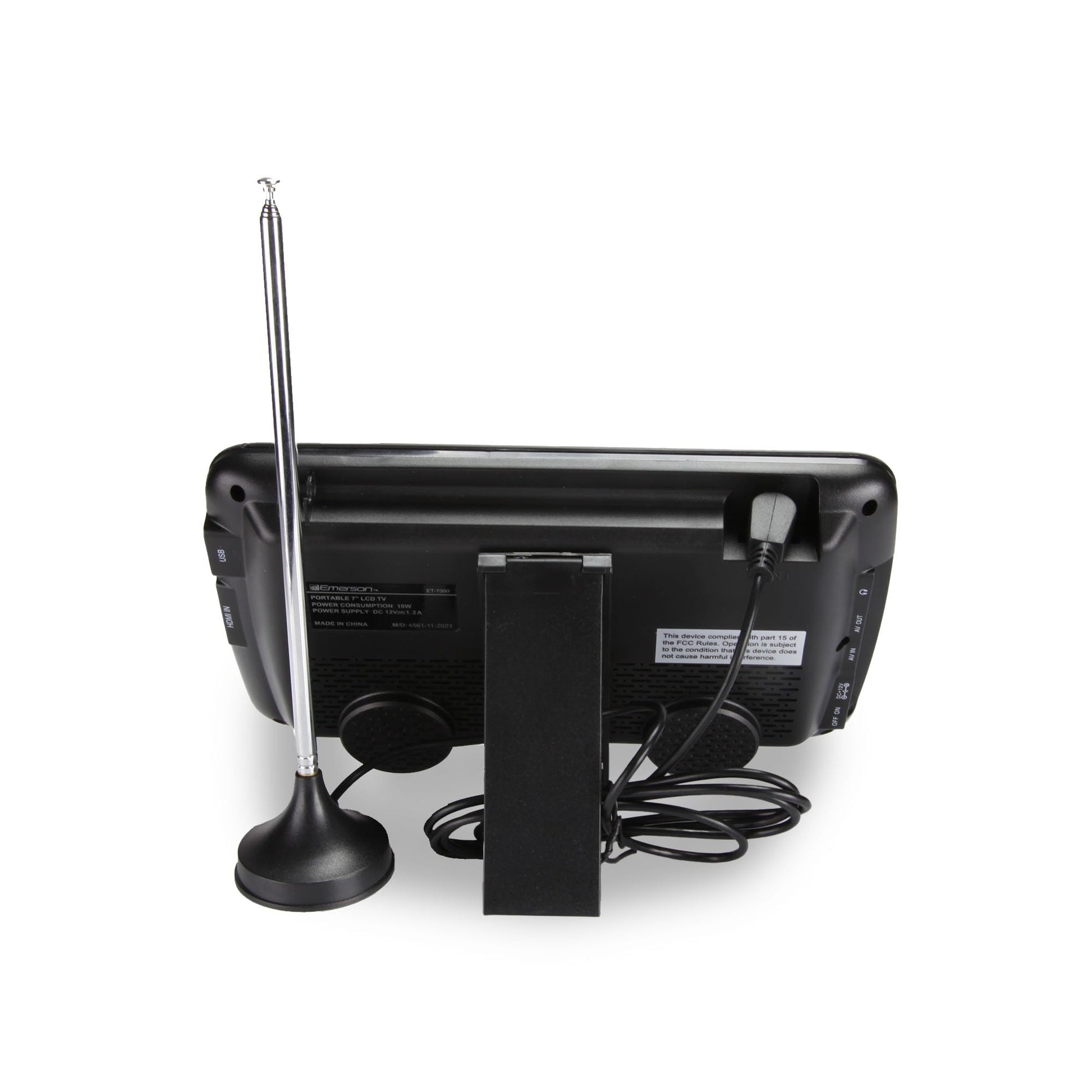 Emerson - Monitor LCD portátil de 7 Pulgadas, Funciona con Pilas Recargables con sintonizador Digital, Entrada HDMI/USB/AV, AC/DC, Control Remoto, Soporte - TV de Viaje pequeño para Coche, Camping