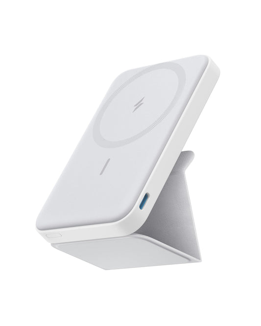 Batería Magnética Anker Blanca con Soporte y Cargador Inalámbrico para iPhone 15/14/13