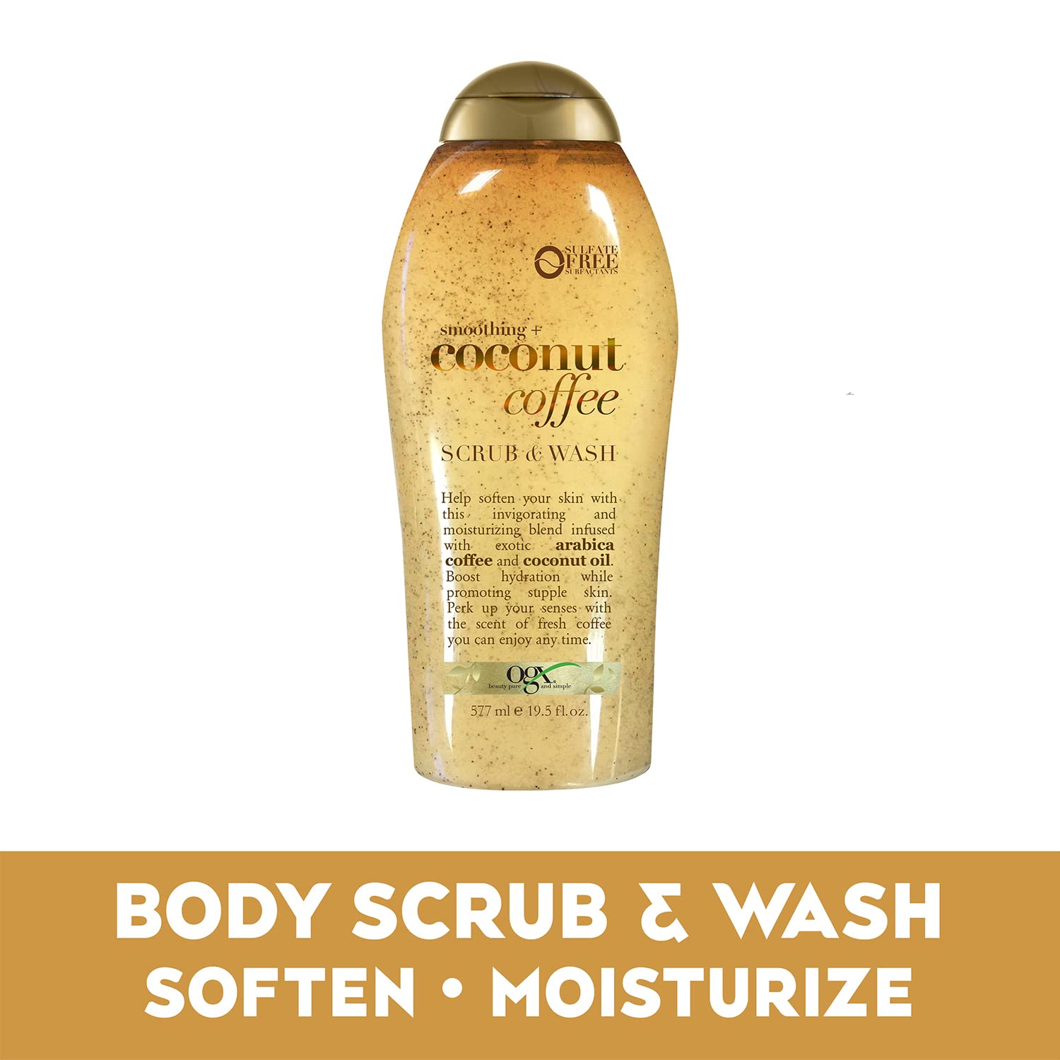 OGX, Crema Corporal, Smoothing + Coconut Coffee Body Cream, 577 ml + OGX, Jabón Exfoliante Corporal, Smoothing + Coconut Coffee Scrub & Wash, 577 ml