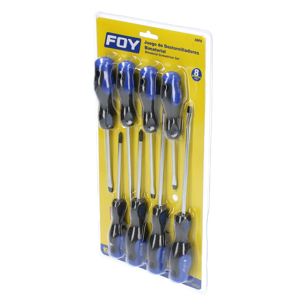 Foy DBP8 Juego de destornilladores con mango bimaterial combinados, 8 piezas