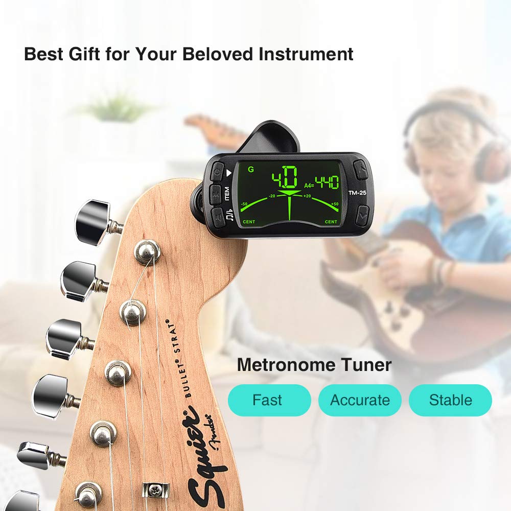 Lekato TM-25 - Metrónomo afinador para guitarra y violín (3 en 1, afinador y metrónomo)