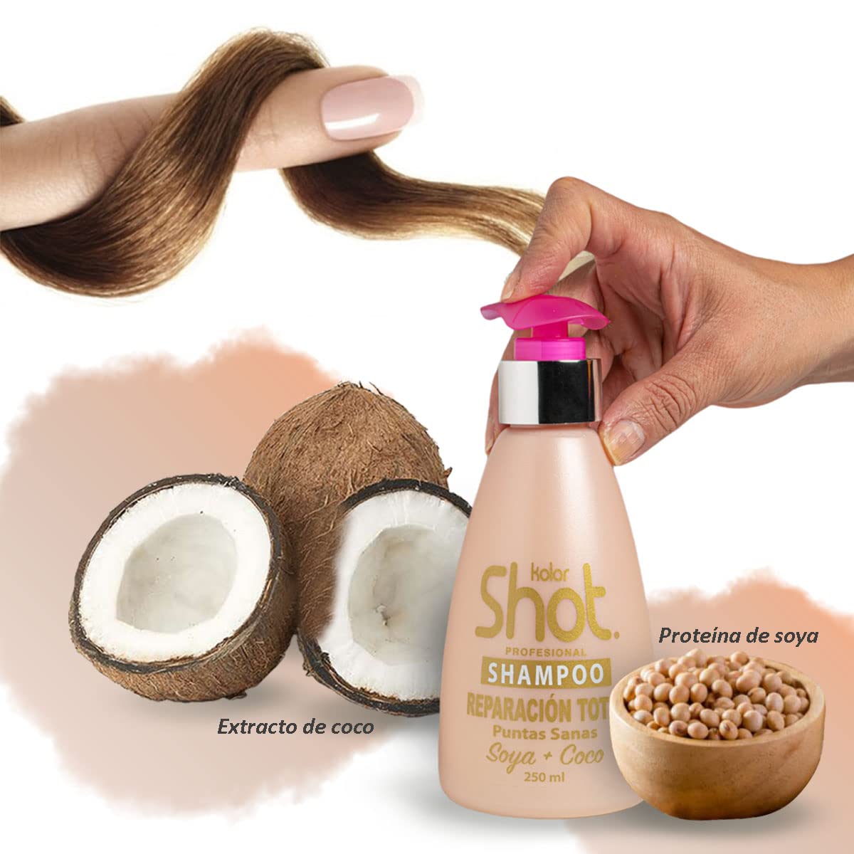 Shampoo Reparación Total Soya y Coco Hidratante para Cabello Dañado y Teñido