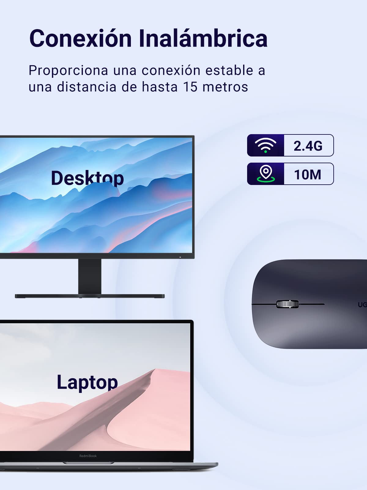 Ratón Inalámbrico UGREEN Negro Ultrafino Silencioso 4 Niveles dpi Ajustables
