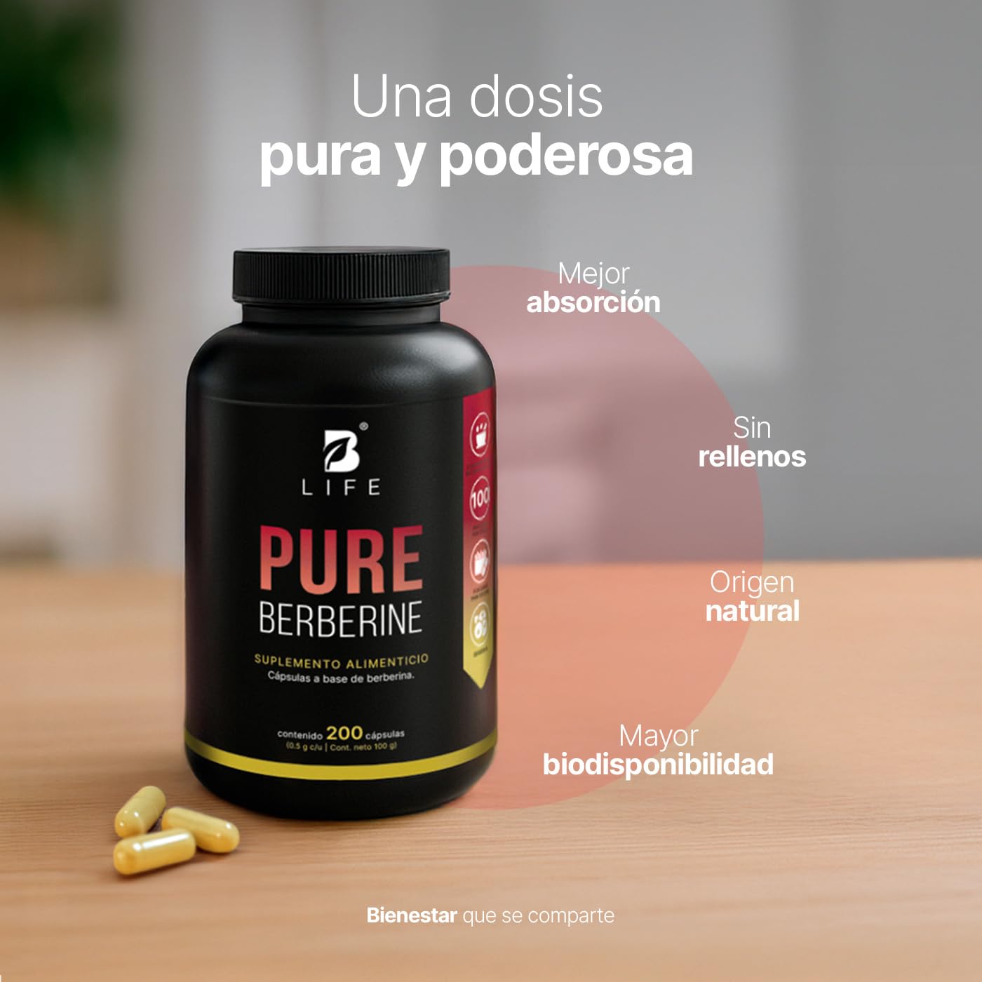 B Life Berberina HCL Pura 1000 mg | 200 Cápsulas | Ingredientes Naturales | Pure Berberine.