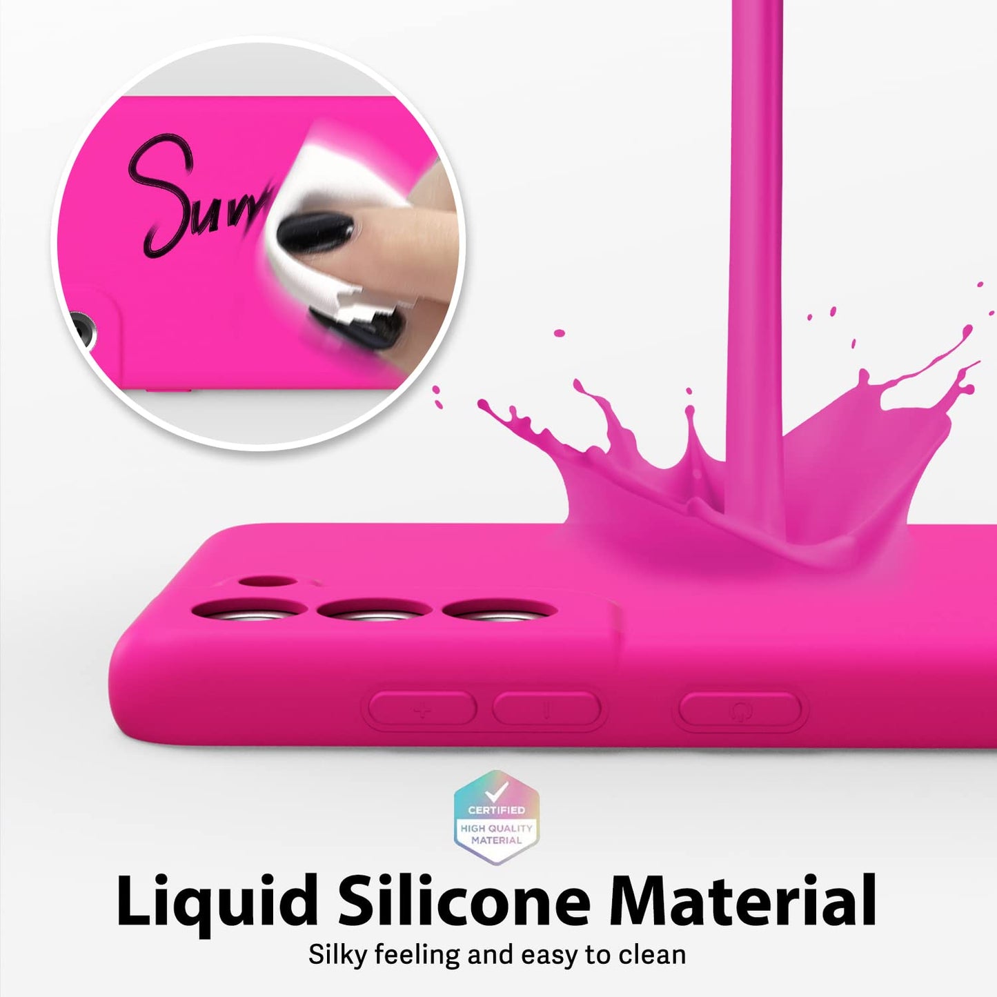 oakxco - Funda de silicona líquida para Samsung Galaxy S21 FE 5G, color sólido fluorescente, delgada, de goma suave, de TPU suave, lisa, mate de gel para mujeres y niñas, color rosa fucsia