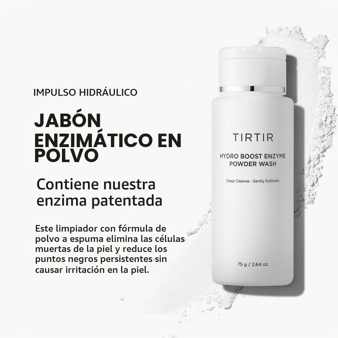 TIRTIR – Hydro Boost Enzyme Powder Wash 75 g – limpiador facial en polvo; limpieza profunda, exfoliación suave con enzimas, arroz y probióticos; para piel grasa y piel sensible; skincare coreano