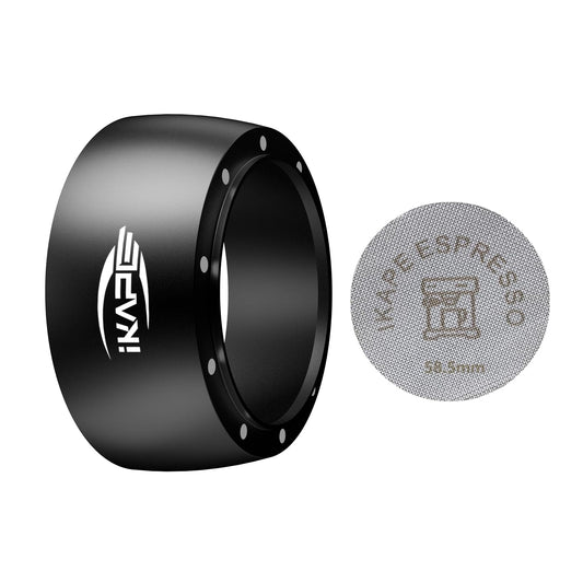 IKAPE Juego de Embudo Dosificador Magnético, Anillo Dosificador de Café Expreso Y Kit de Pantalla de Disco Compatible con Portafiltro Sin Fondo, con 10 Imanes Pequeños 58Mm Negro