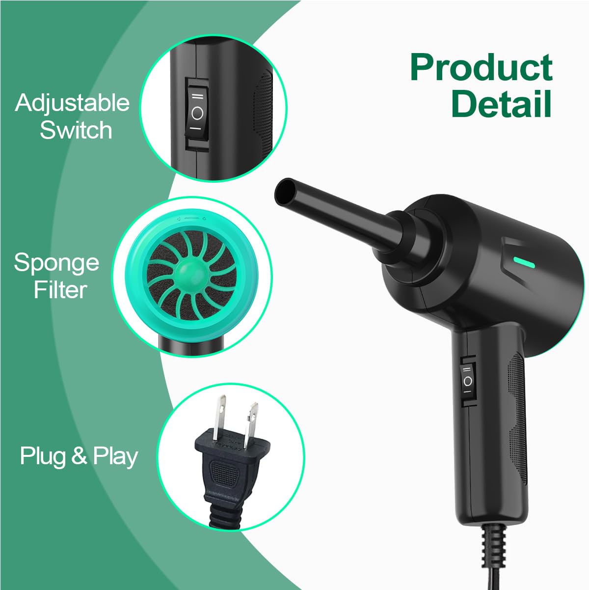 Meudeen Air Duster - Soplador de aire eléctrico - Limpieza de alta potencia de 6.5 oz para computadora - PC - Aire comprimido de 2 engranajes