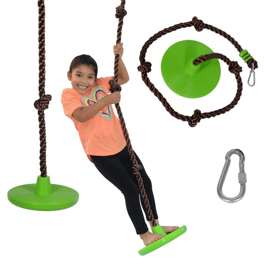 Swurfer Disco - 3-in-1 Multi-Purpose Sit, Stand, & Climb Disc Swing, Heavy Duty Climbing Rope Swing - 6 Foot Rope with Four Adjustable Knots, Holds 200lbs, Ages 6 and Up, Green