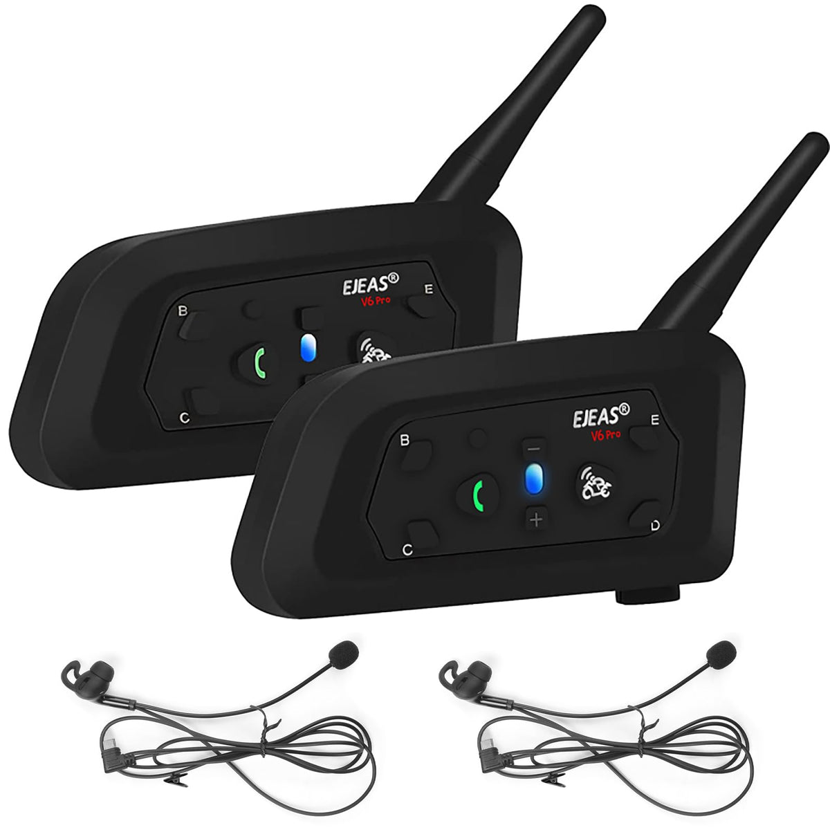 Intercomunicador Bluetooth EJEAS V6C Negro 1200M con Auricular y Brazalete para Árbitros de Fútbol y Deportes (2 Pack)