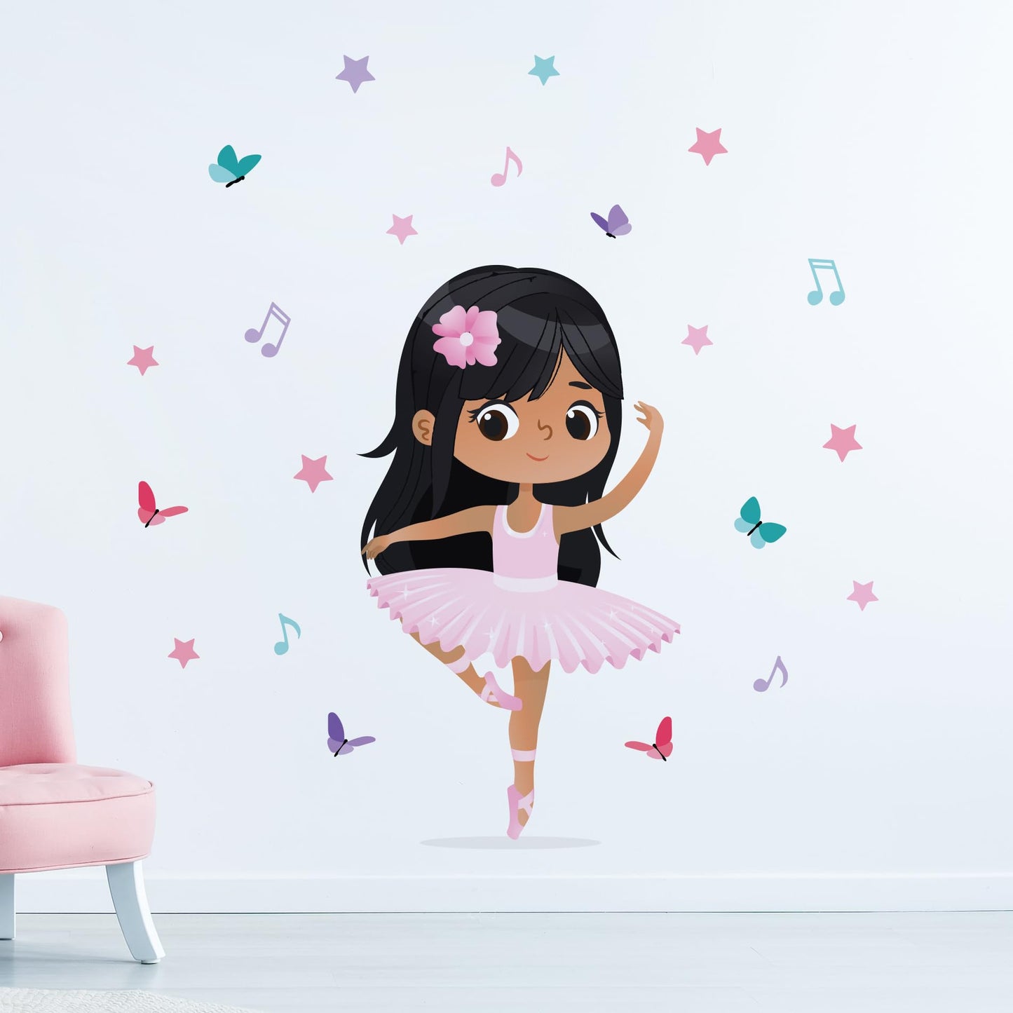 Bailarina - Calcomanía de pared larga para el recámara de las niñas, diseño de habitación y pegatinas