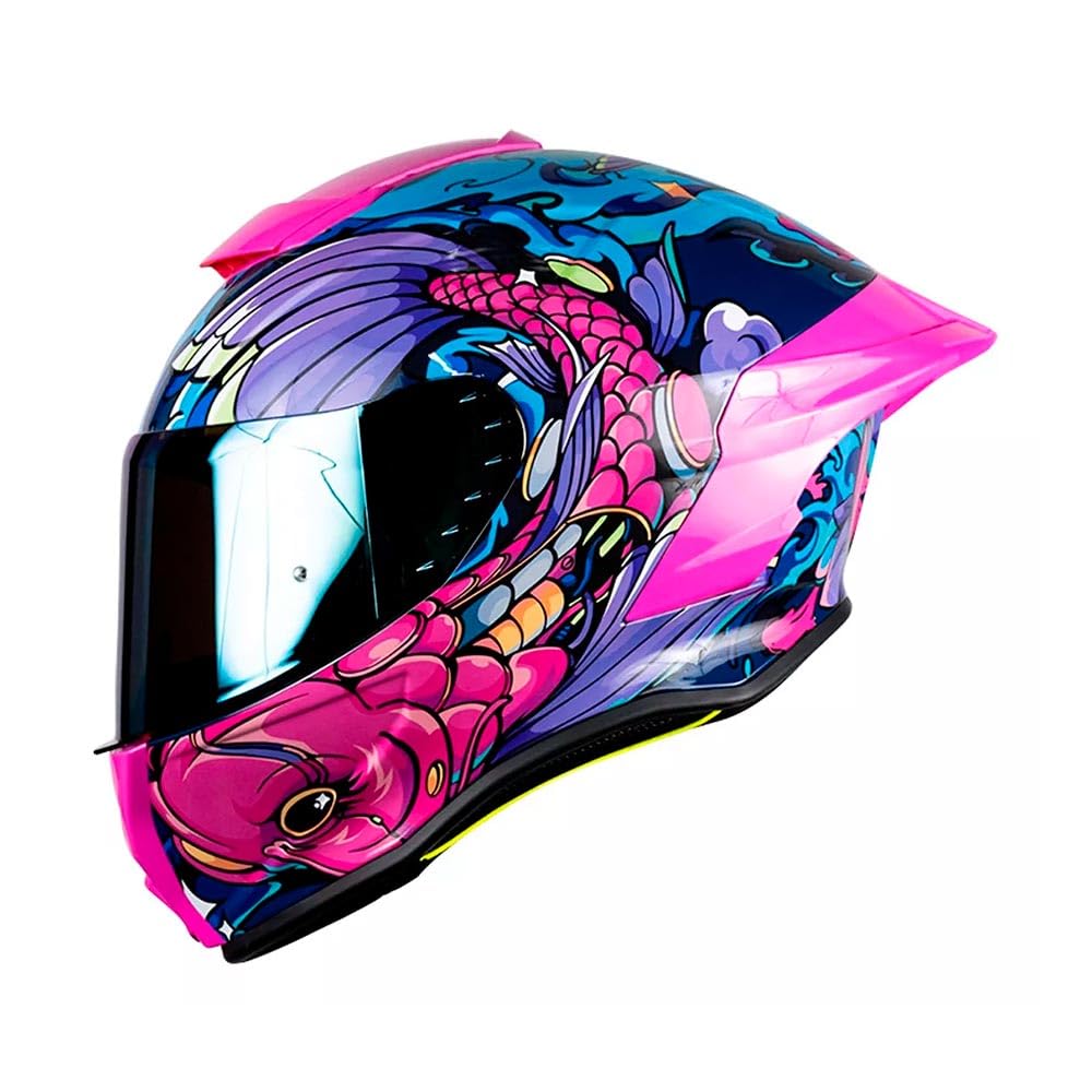 KOV Casco Buster KOI Rosa Deportivo AERODINAMICO para Moto Certificado Dot (L)