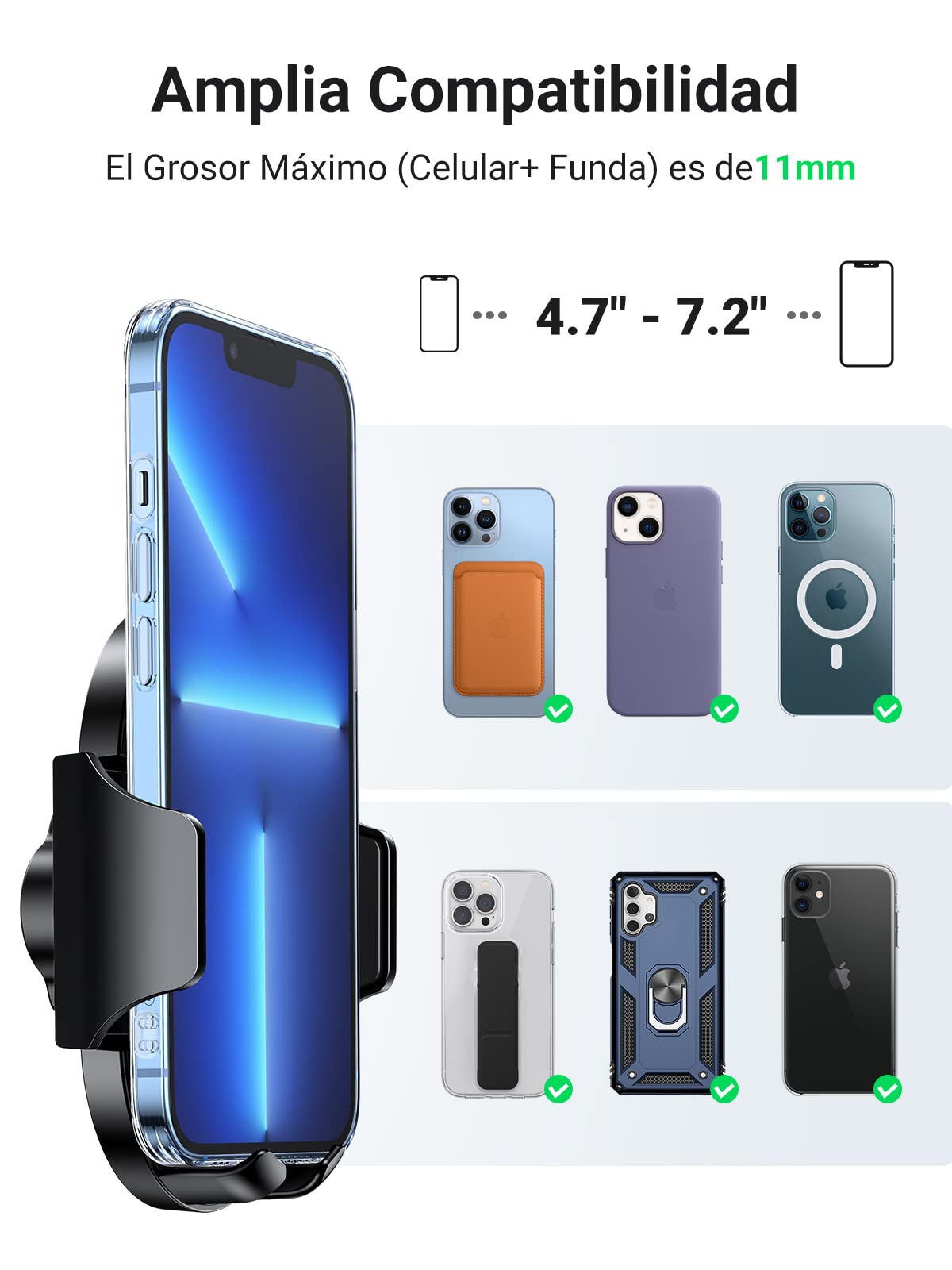 Soporte Celular UGREEN Negro para Automóvil Compatible con iPhone Galaxy
