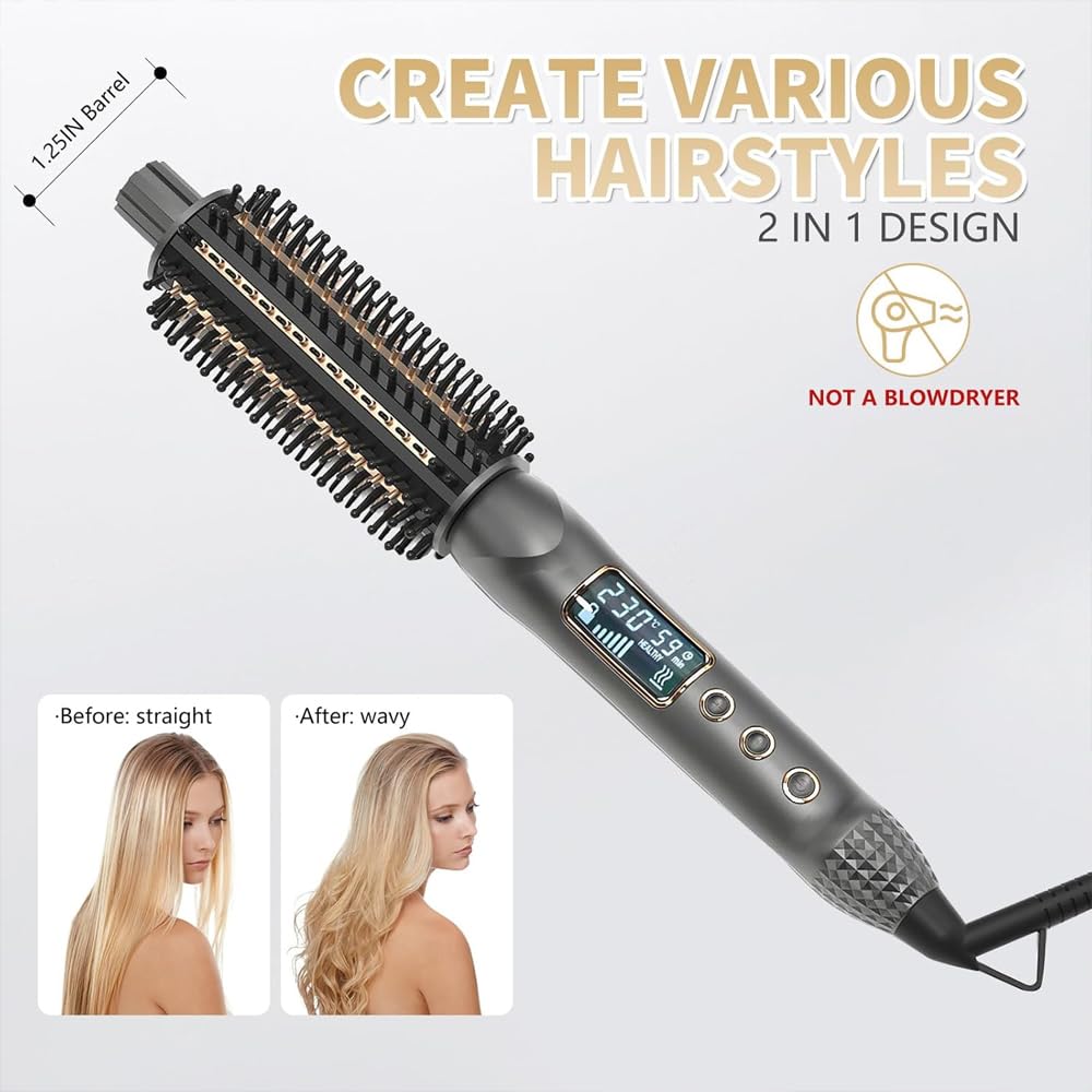 Cepillo Curling Hierro de Cerámica Sakura con Pantalla Digital para Cabello Soplado