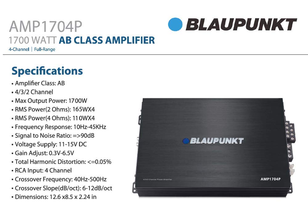 Blaupunkt AMP1704P 1700W Clase AB Amplificador completo de 4 canales