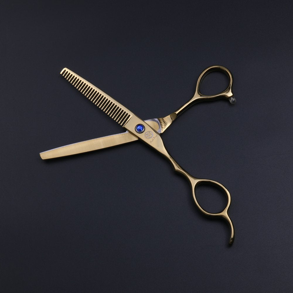 Purple Dragon Tijeras Profesionales de Peluquería para Zurdos 6.0" de Acero Inoxidable Japonés 440C con Tijeras de Entresacar - Perfectas para Peluqueros Zurdos (Dorado)