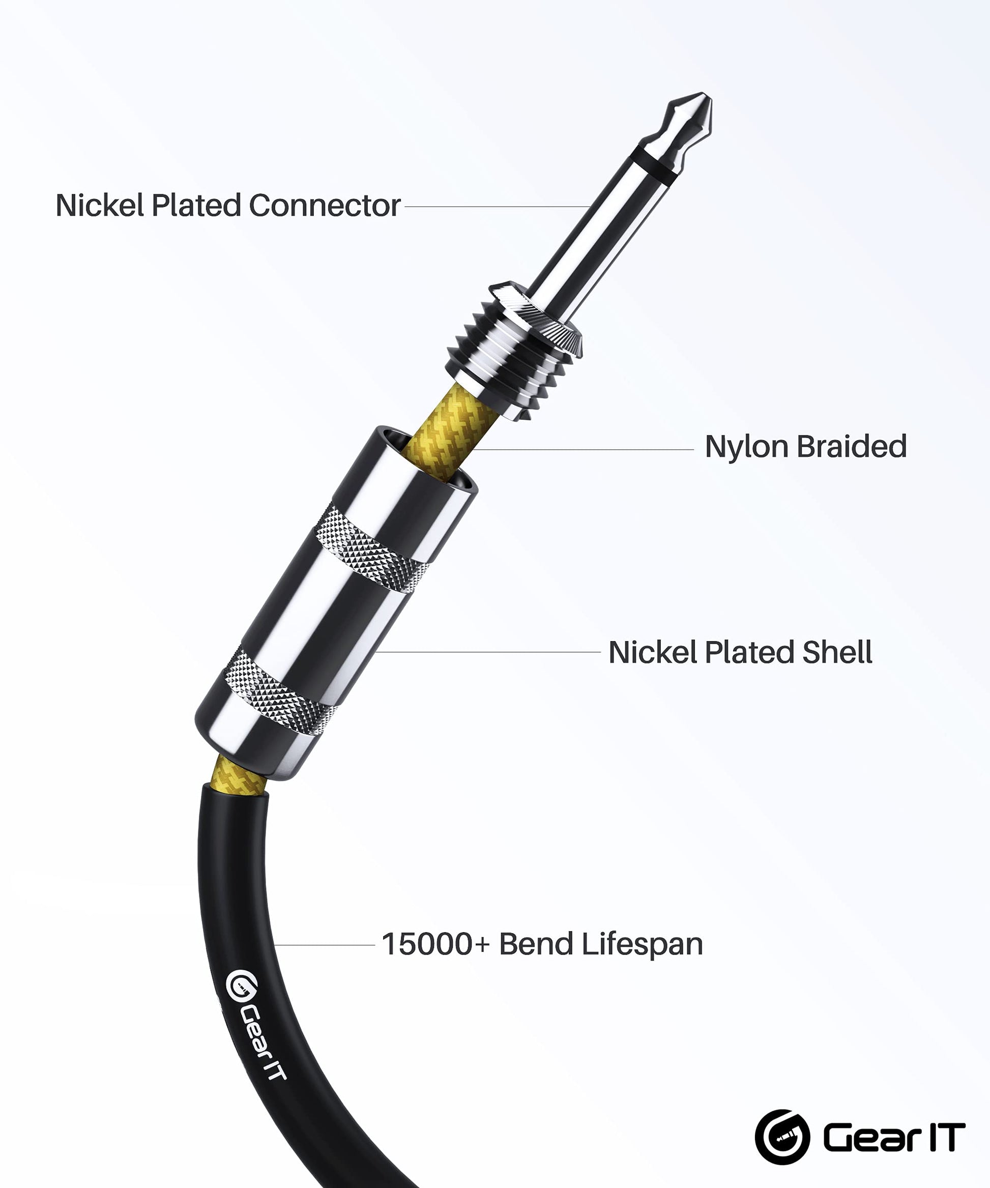 GEARit - Cable de audio para instrumento (20 pies) de 1/4 pulgadas a 1/4 pulgadas recto macho a macho para cable AMP, bajo y guitarra eléctrica, color café/amarillo