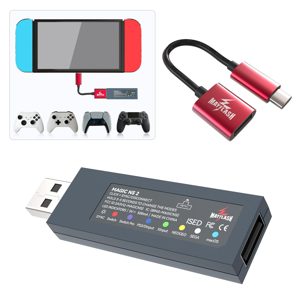 Adaptador USB inalámbrico MAYFLASH Magic NS 2 Bluetooth Negro Compatible para Switch, Windows y más dispositivos