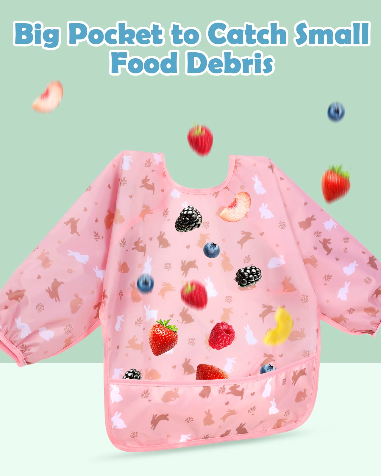 Lictin Unisexos Baberos, Baberos para Bebe, Baberos Bebe Niño Impermeable, Baberos Bebes con Mangas, Larga Impermeables con Escote Ajustable para Niños Niñas de 0-24 Meses (5 Piezas)