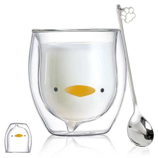Binoster - Taza Linda Taza de café Taza de té Vasos Vasos con Aislamiento de Doble Pared Taza de café Taza de Leche, Oficina y cumpleaños Personal (Pato)