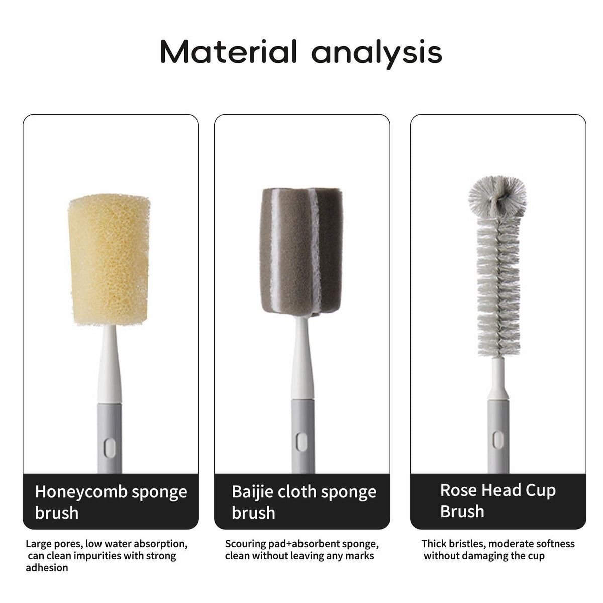 Paquete de 3 cepillos de taza de mango largo, mango extensible, cepillo para polvo de biberón, cepillo para polvo de nailon, cepillo para polvo de esponja, cepillo para polvo para fregar tazas de agua